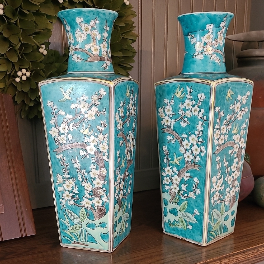 Set of 2 Cherry Blossom Porclein Vases, Chinese,19th Century
